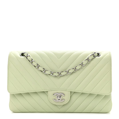 Chanel Calfskin Chevron Quilted Medium Double Flap Light Green 1 of 11