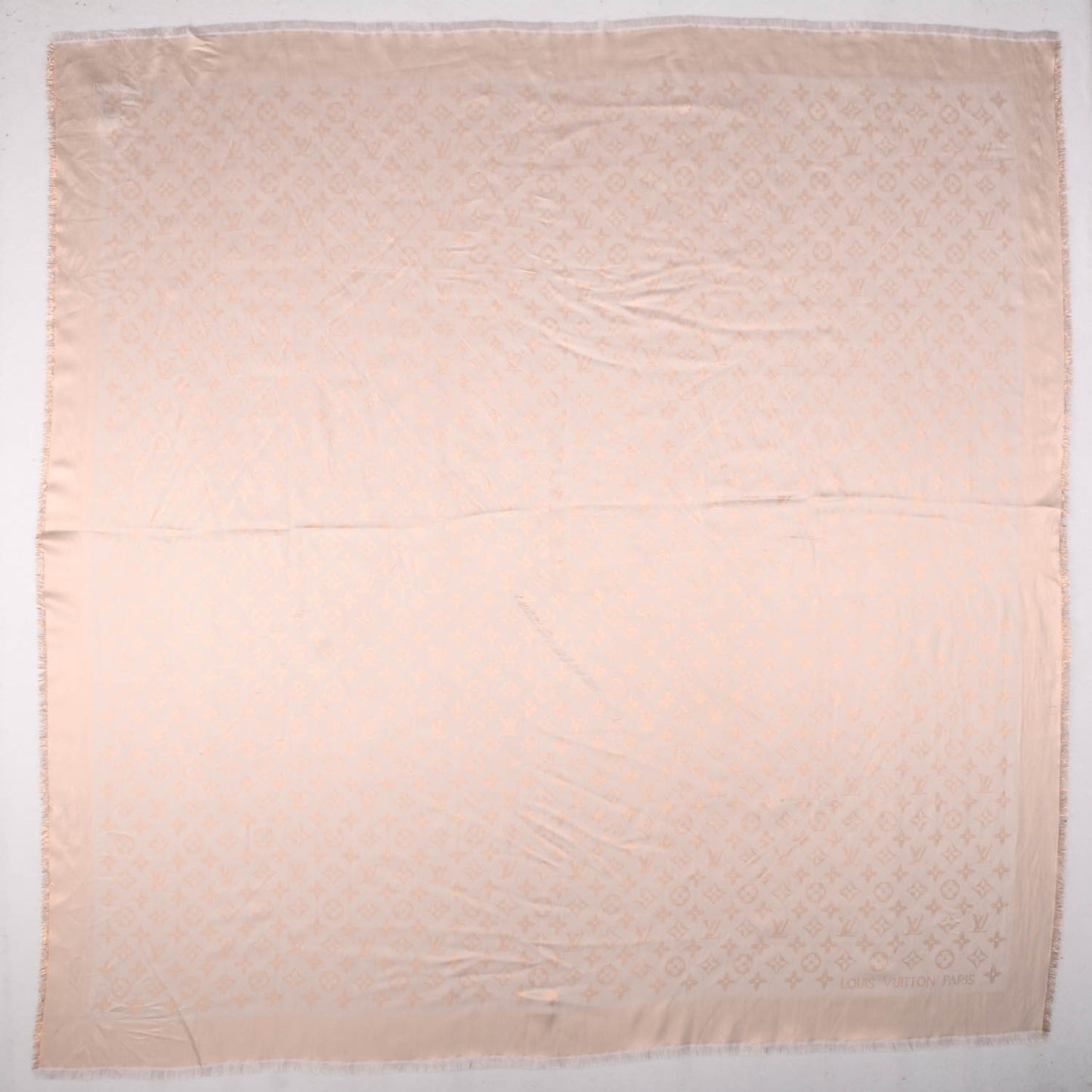 Silk Wool Monogram Voile Shawl Peach