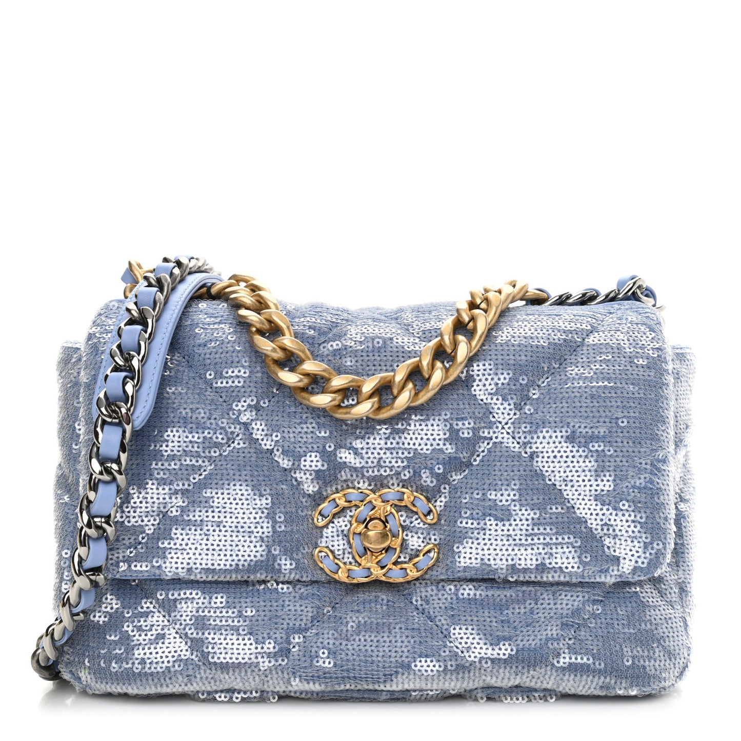 Sequin Quilted Medium Chanel 19 Flap Light Blue