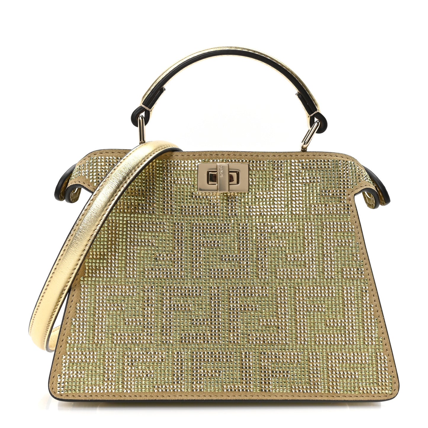 Crystal Vitello Laminato FF Petite Peekaboo I SEE U Satchel Crystal Platinum Light Gold