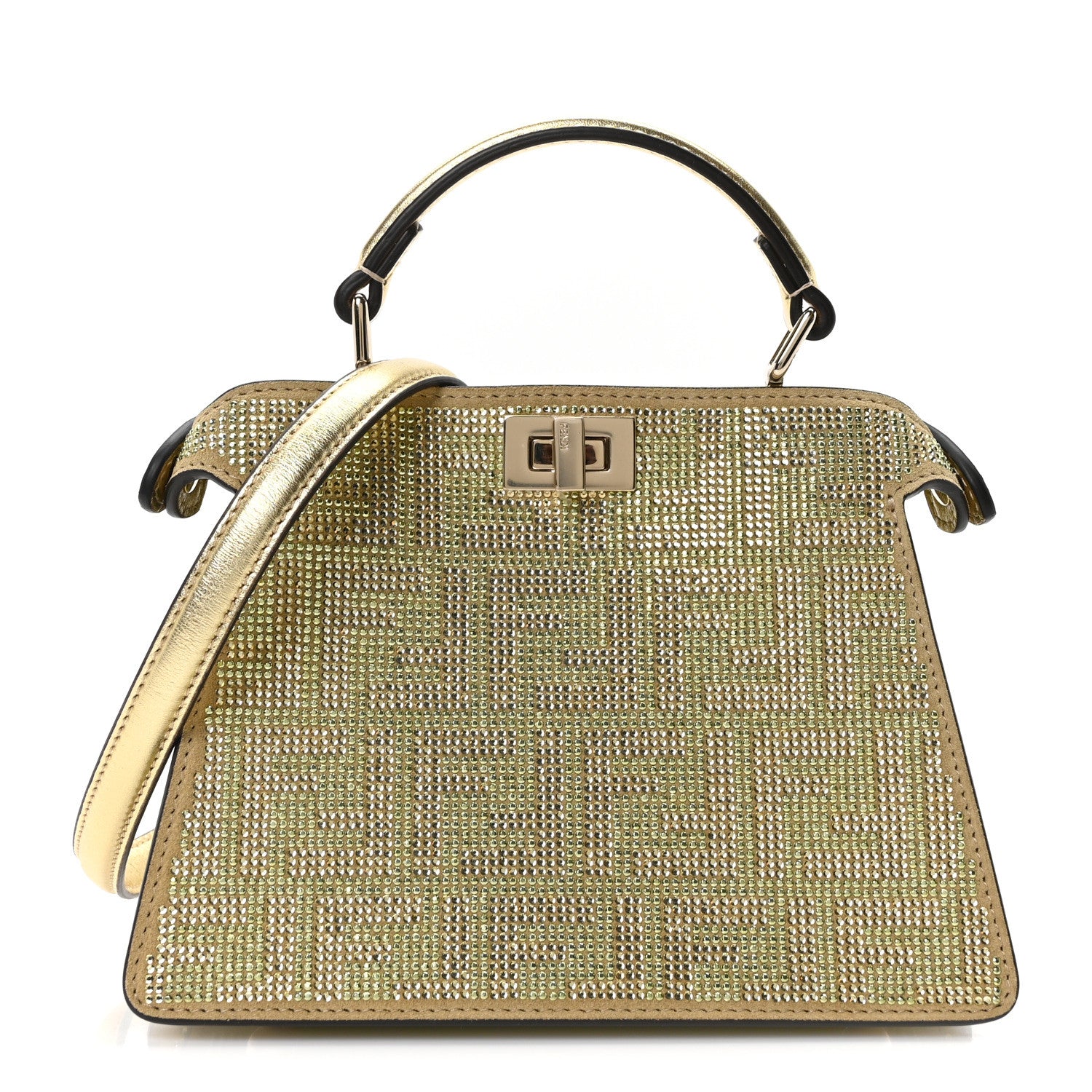 Fendi Crystal Vitello Laminato FF Petite Peekaboo I SEE U Satchel Crystal Platinum Light Gold 1 of 8