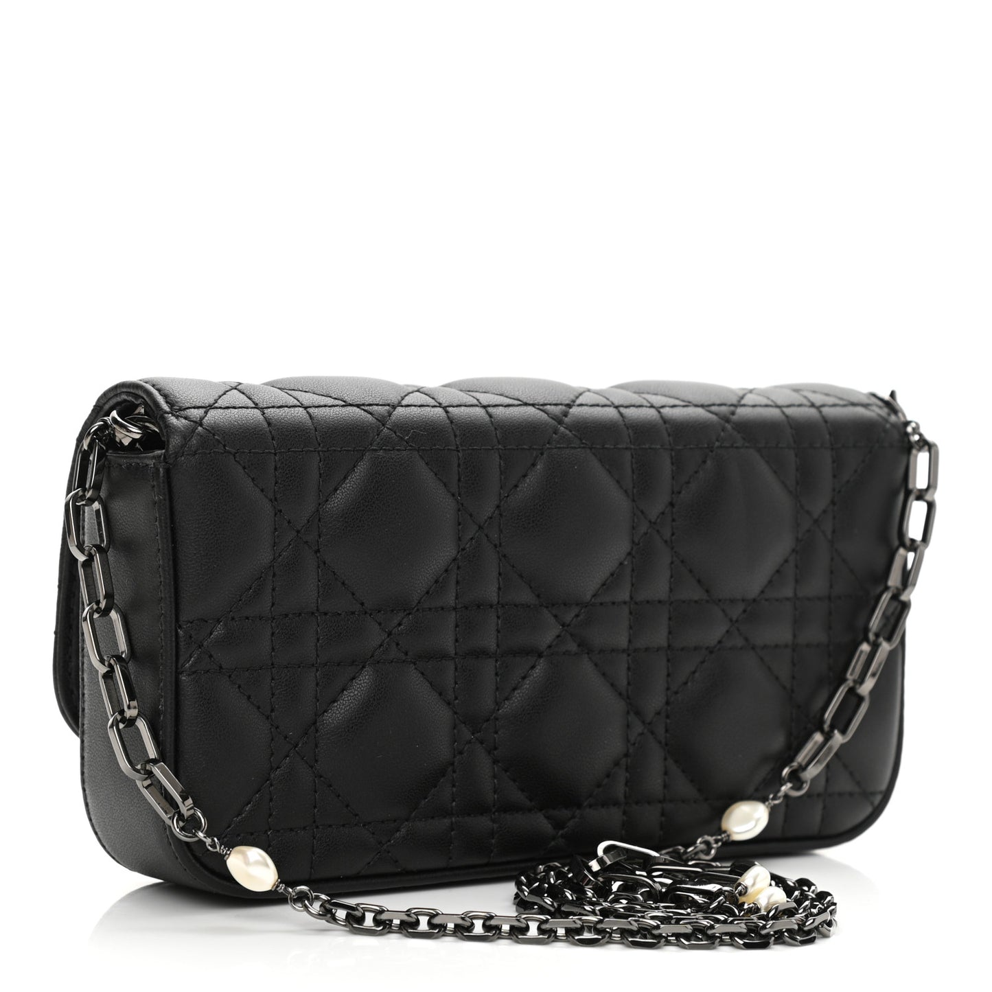 Lambskin Cannage Dior Talk Phone Pouch Black