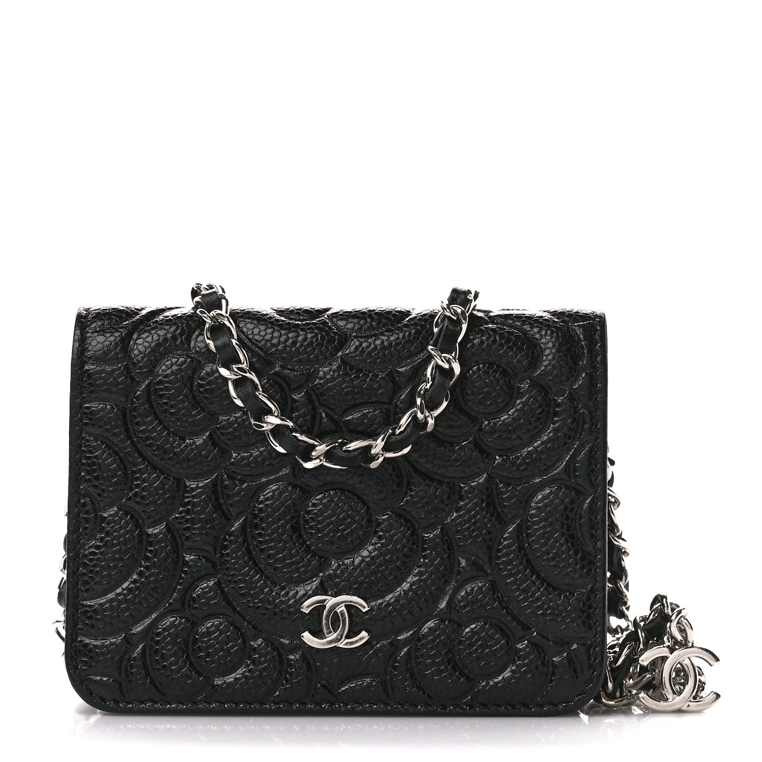 Chanel Caviar Camellia Embossed Chain Belt Bag Black 1 of 11