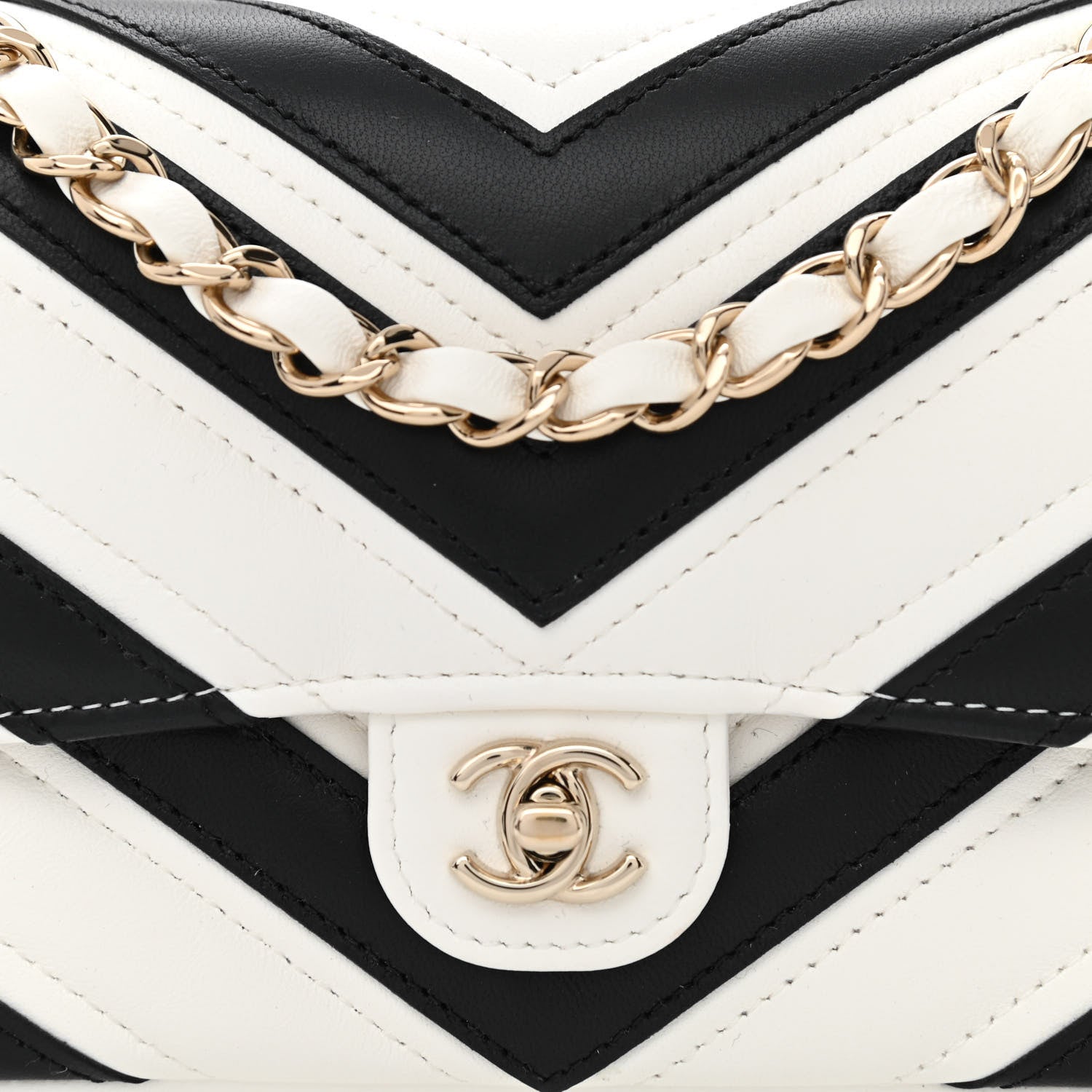 Chanel Lambskin Chevron Stitched Flap White Black 8 of 10