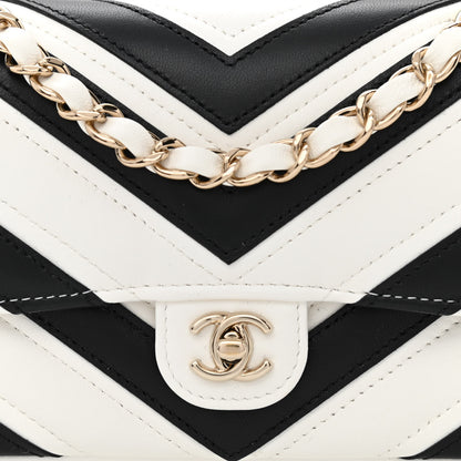 Chanel Lambskin Chevron Stitched Flap White Black 8 of 10