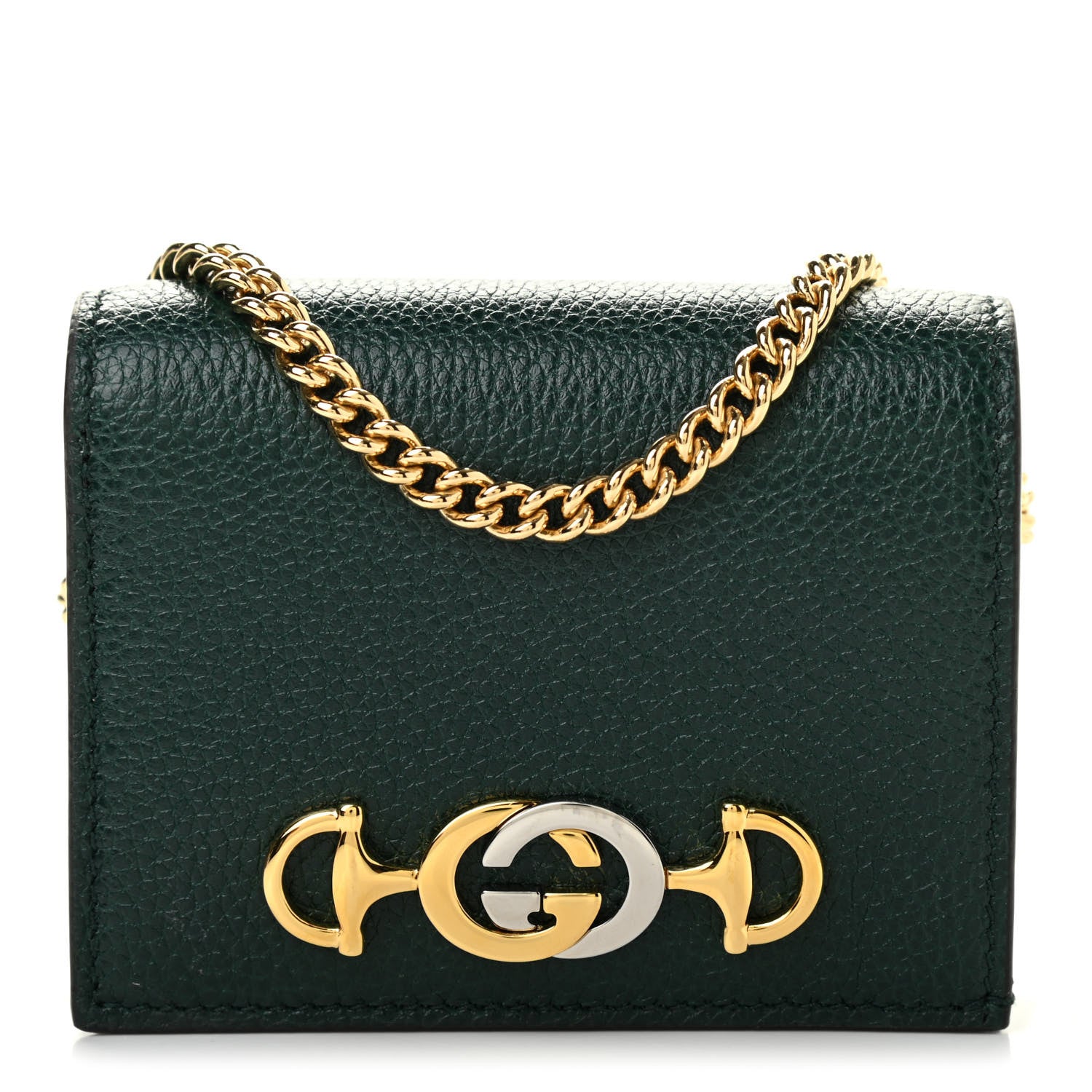Gucci Grainy Calfskin Zumi Chain Card Case Wallet Vintage Green 1 of 8