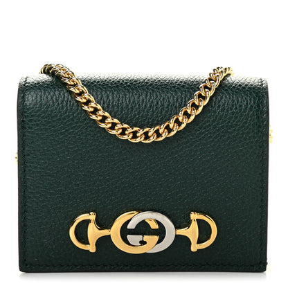 Gucci Grainy Calfskin Zumi Chain Card Case Wallet Vintage Green 1 of 8