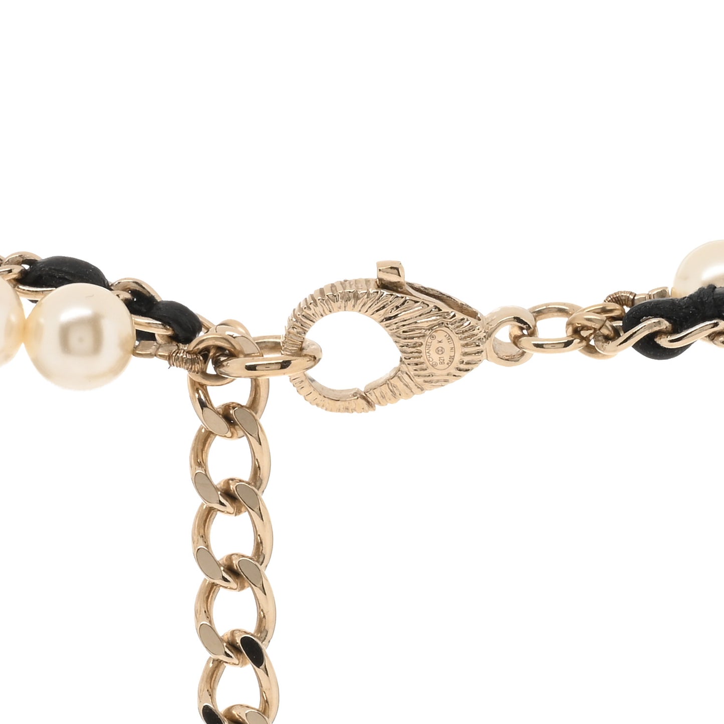 Pearl Beaded CC Multi Strand Long Necklace Black Gold