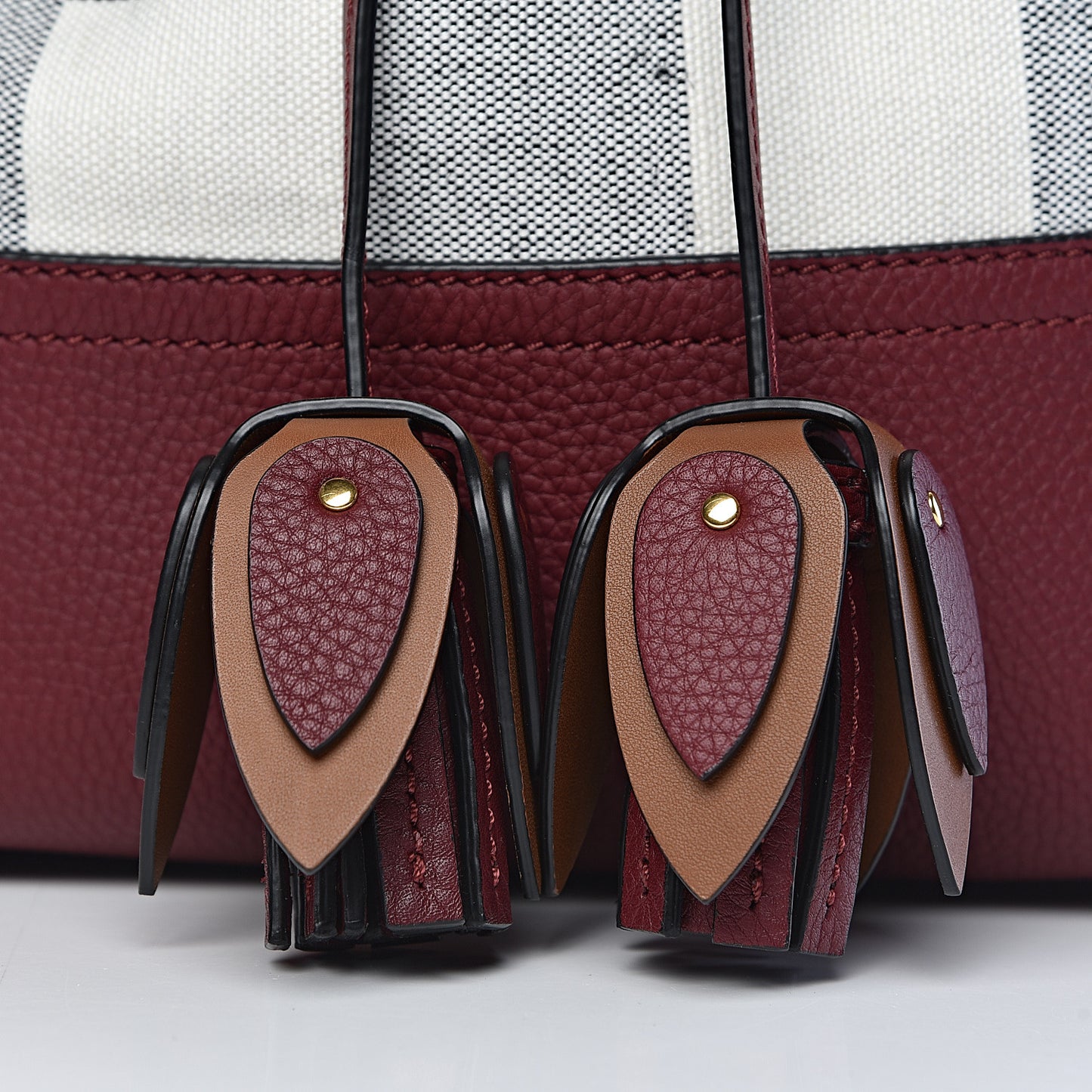 Grainy Calfskin Mega Check Tassel Heston Tote Burgundy Red