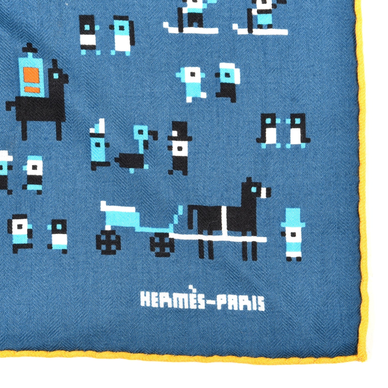Hermes Cashmere Silk Faubourg Party Scarf 100 Turquoise Marine Jaune 2 of 5