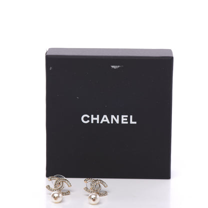 Chanel Crystal Pearl CC Drop Earrings Gold 4 of 4