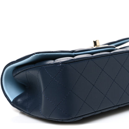 Chanel Lambskin Quilted Bi-Color Mini Top Handle Rectangular Flap Navy Blue Light Blue 9 of 11