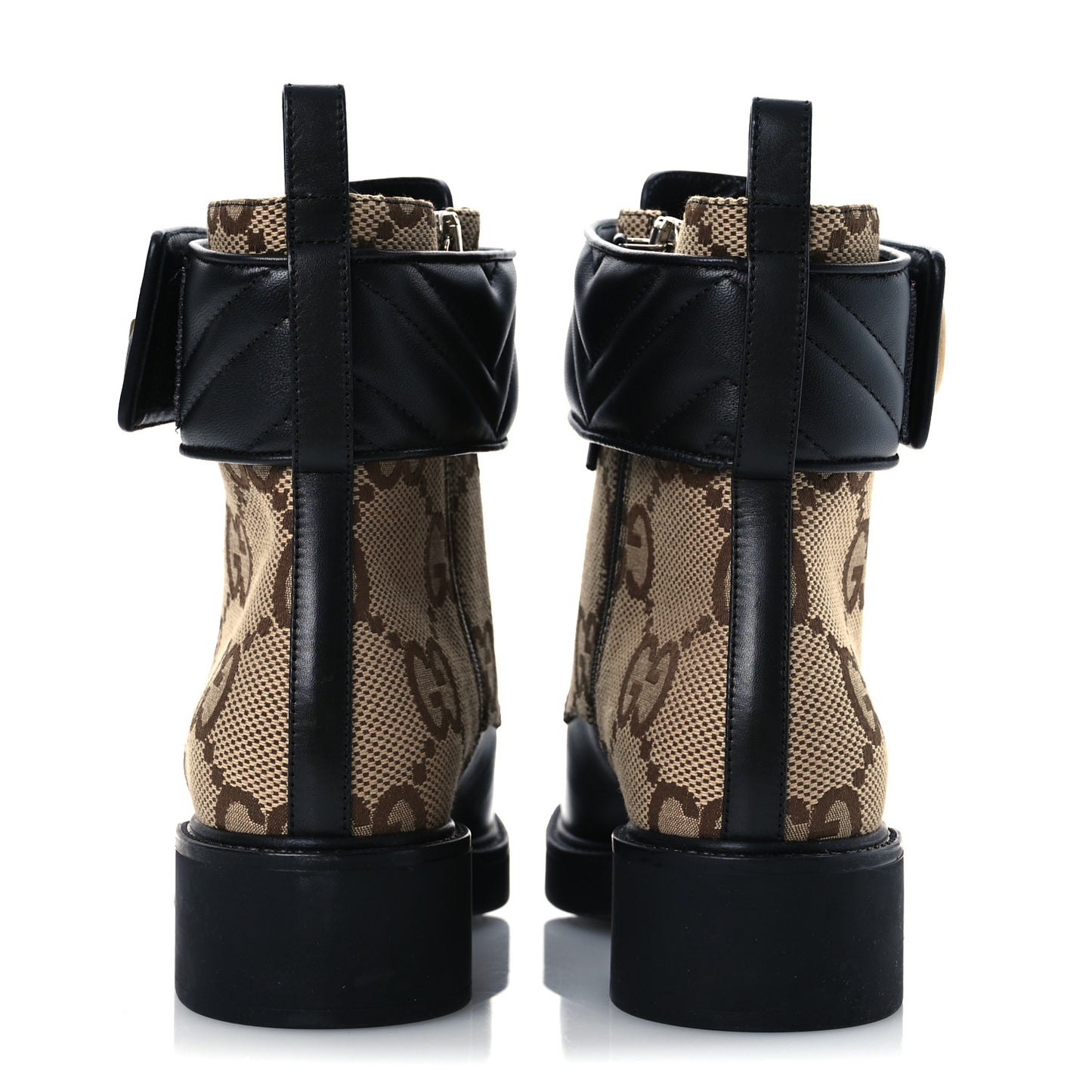 Flores Calfskin Monogram Maxi GG Nappa Matelasse Double G 40mm Ankle Boots 37 Black Camel Ebony