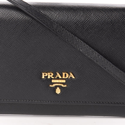 Prada Saffiano Metal Flap Wallet With Strap Black 11 of 11