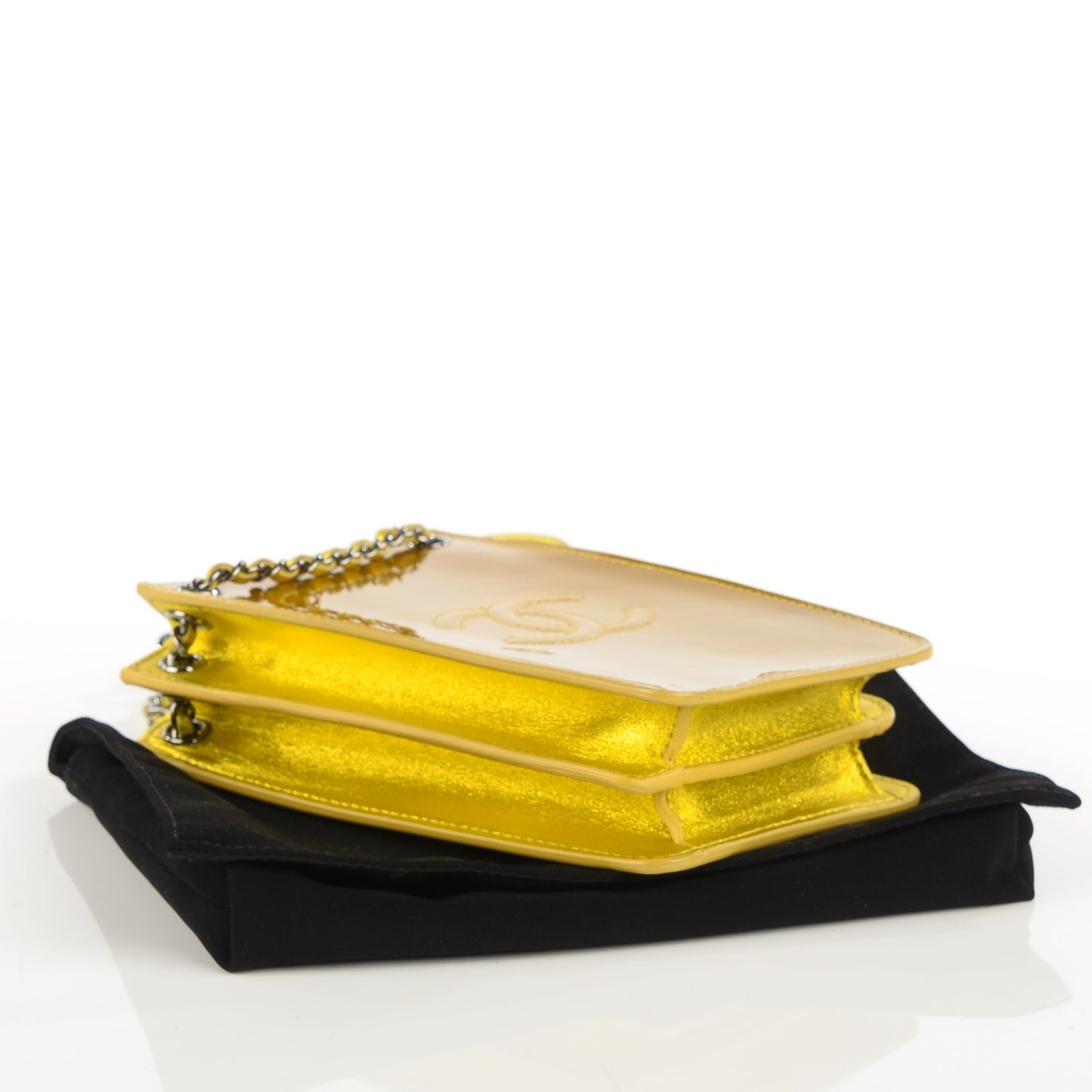 Patent Crossbody CC Phone Holder Gold
