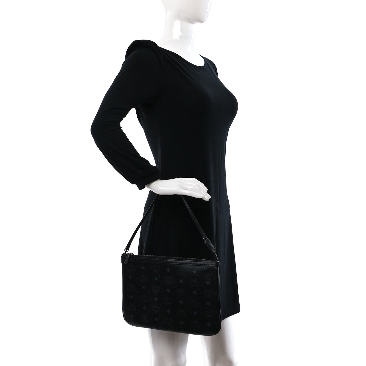 MCM Visetos Liz Shopper Tote Pouch Black 2 of 10