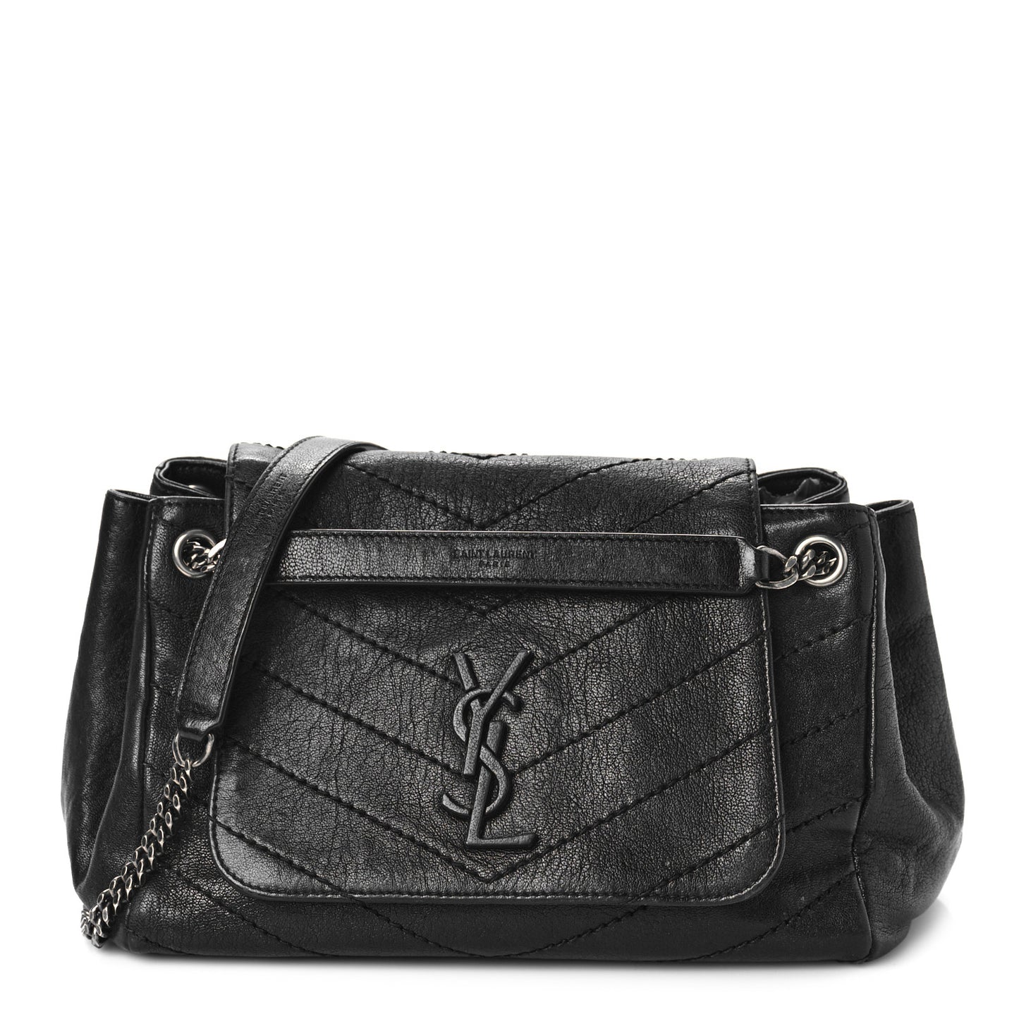 Pebbled Lambskin Chevron Monogram Small Nolita Black