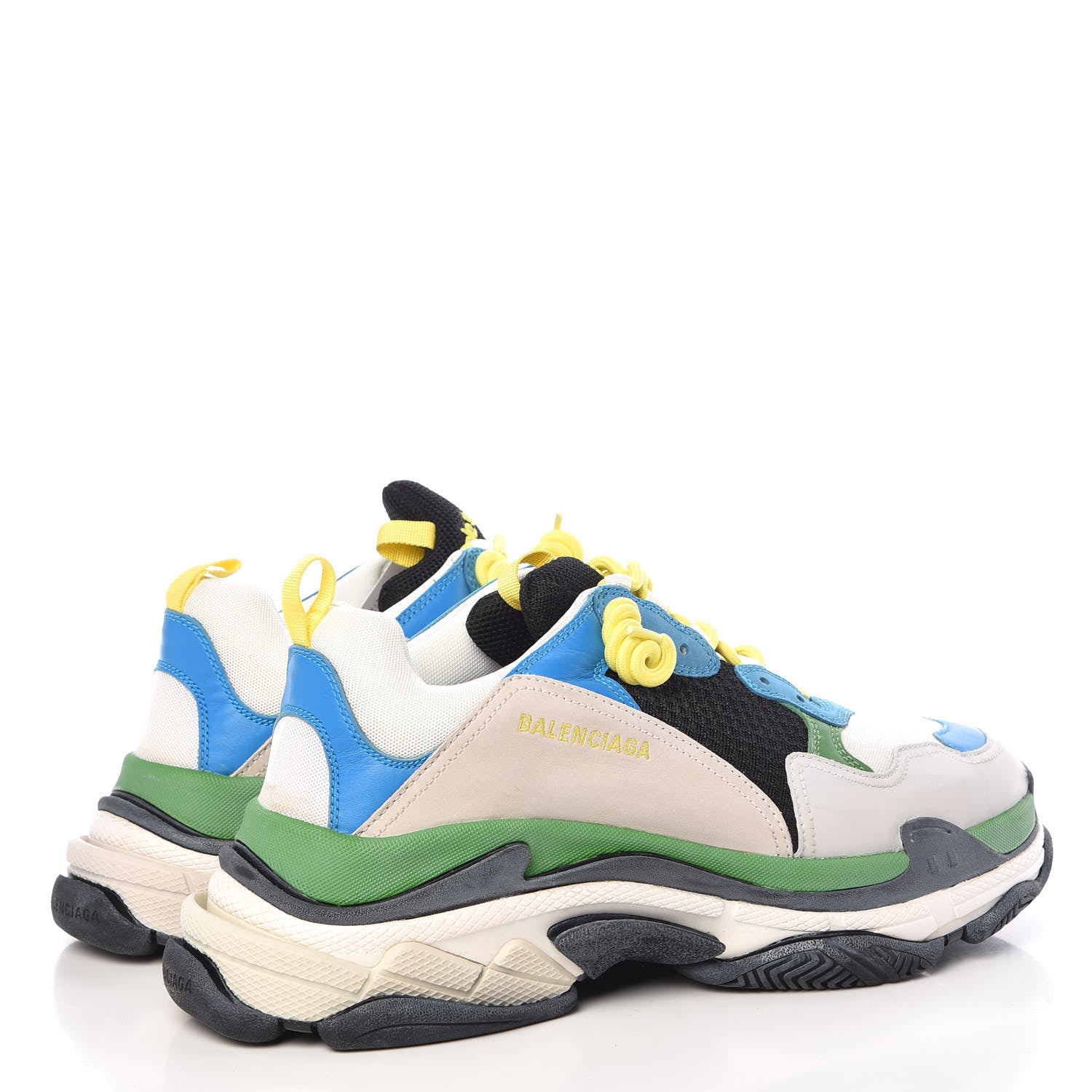 Balenciaga Fabric Mesh Nappa Mens Triple S Sneakers 46 Bleu White Vert Jaune 4 of 9