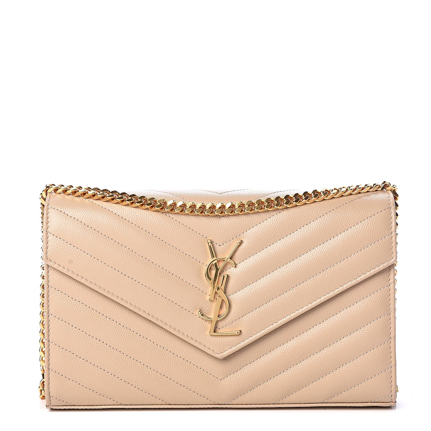 Saint Laurent Grain De Poudre Matelasse Chevron Monogram Chain Wallet Nude Powder 1 of 10