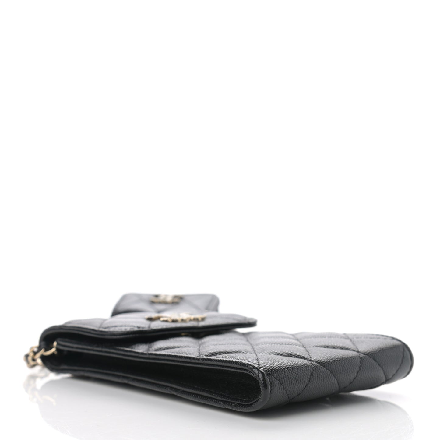 Caviar Quilted Crystal CC Airpods Pro and Phone Case With Chain Black