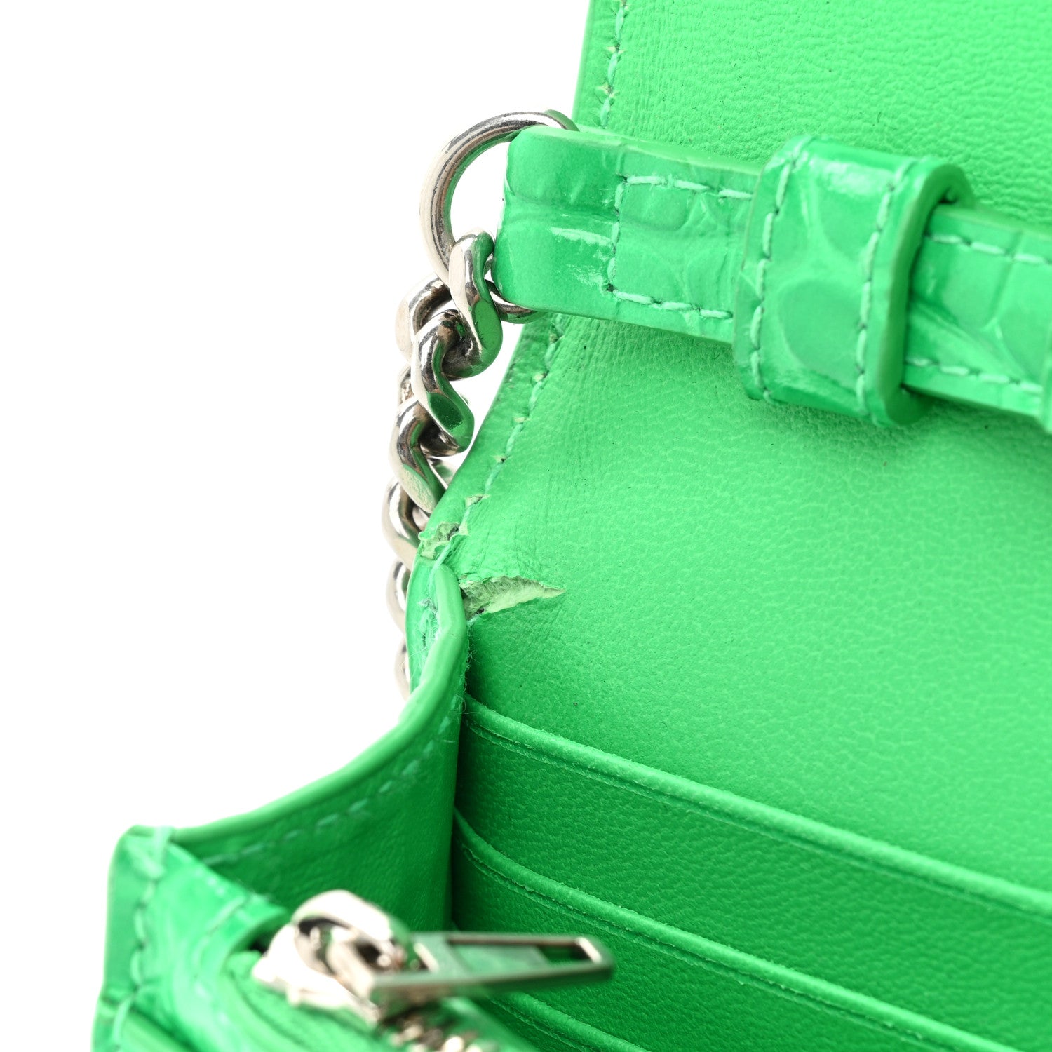 Balenciaga Shiny Calfskin Tonal B Crocodile Embossed Hourglass Chain Bag Vivid Green 9 of 14