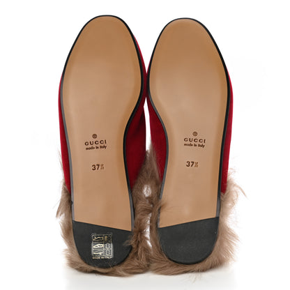 Gucci Velvet Fur Womens Princetown Slippers 37.5 Hibiscus Red 5 of 8