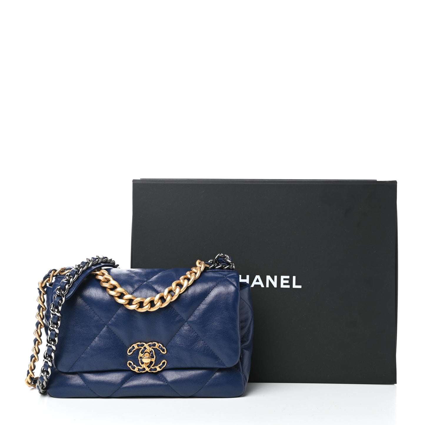 Goatskin Quilted Medium Chanel 19 Flap Dark Blue