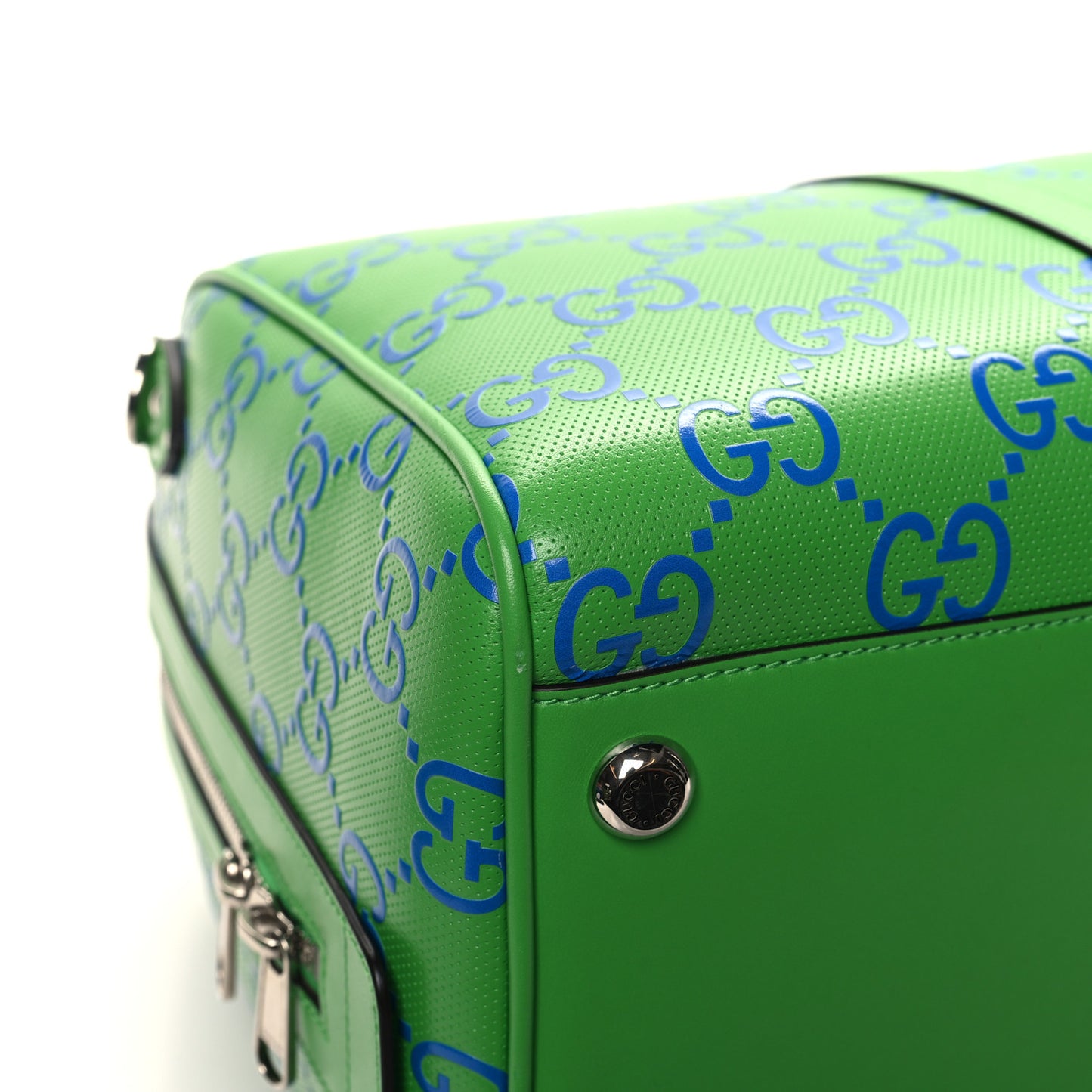 Calfskin GG Tennis Embossed Large Duffle Bag Joy Green Joy Blue