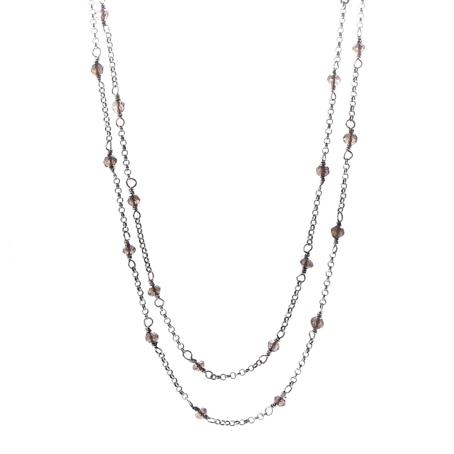 Sterling Silver Smoky Quartz Station Chain Necklace