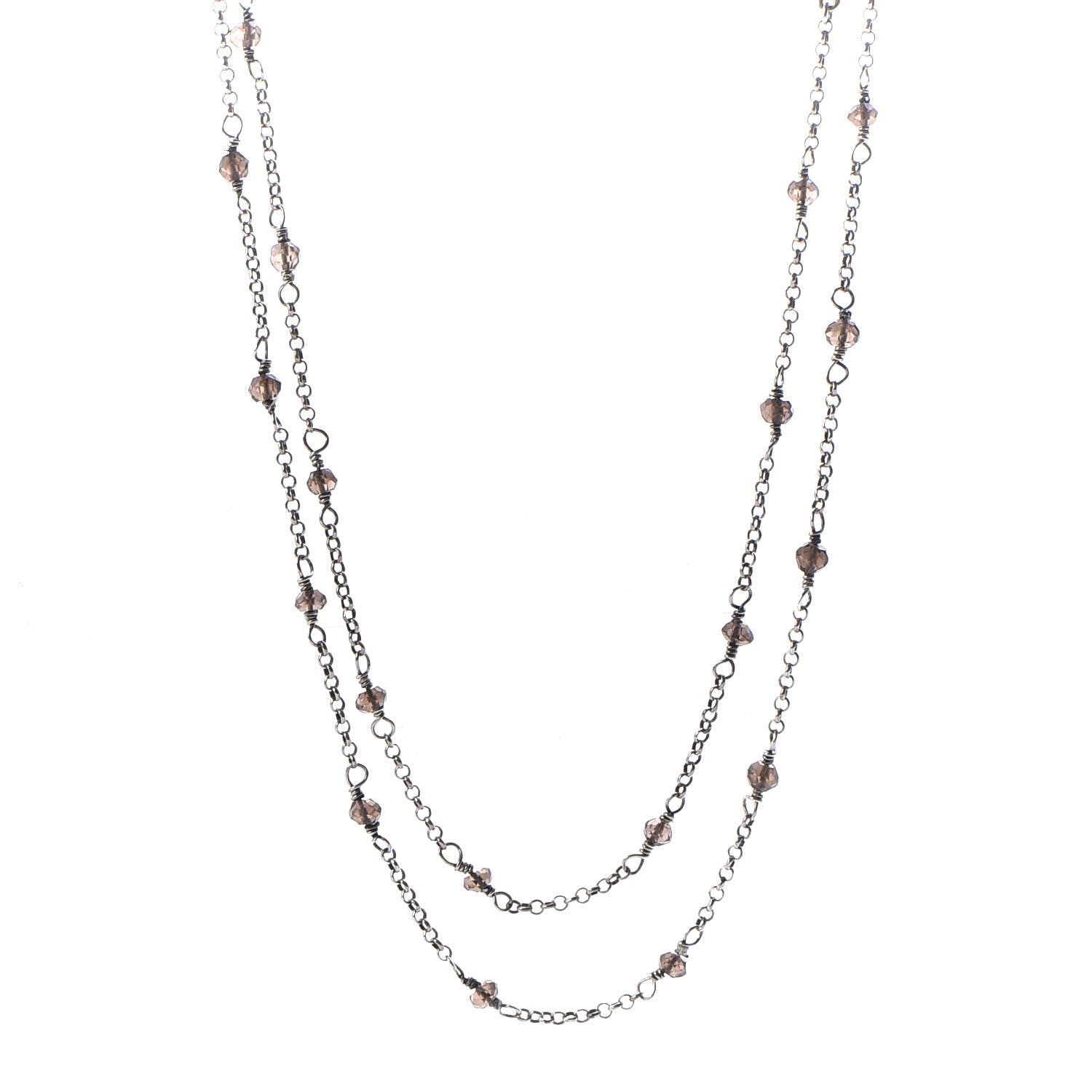 David Yurman Sterling Silver Smoky Quartz Station Chain Necklace 1 of 9