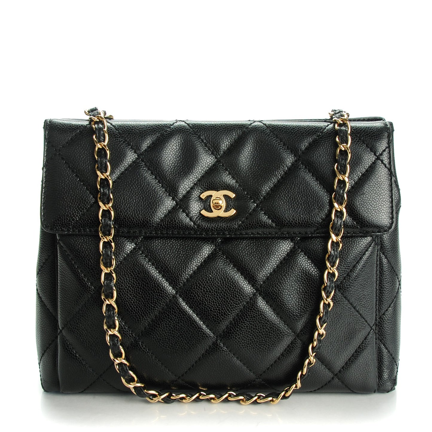 Caviar Quilted Flap Shoulder Bag Black