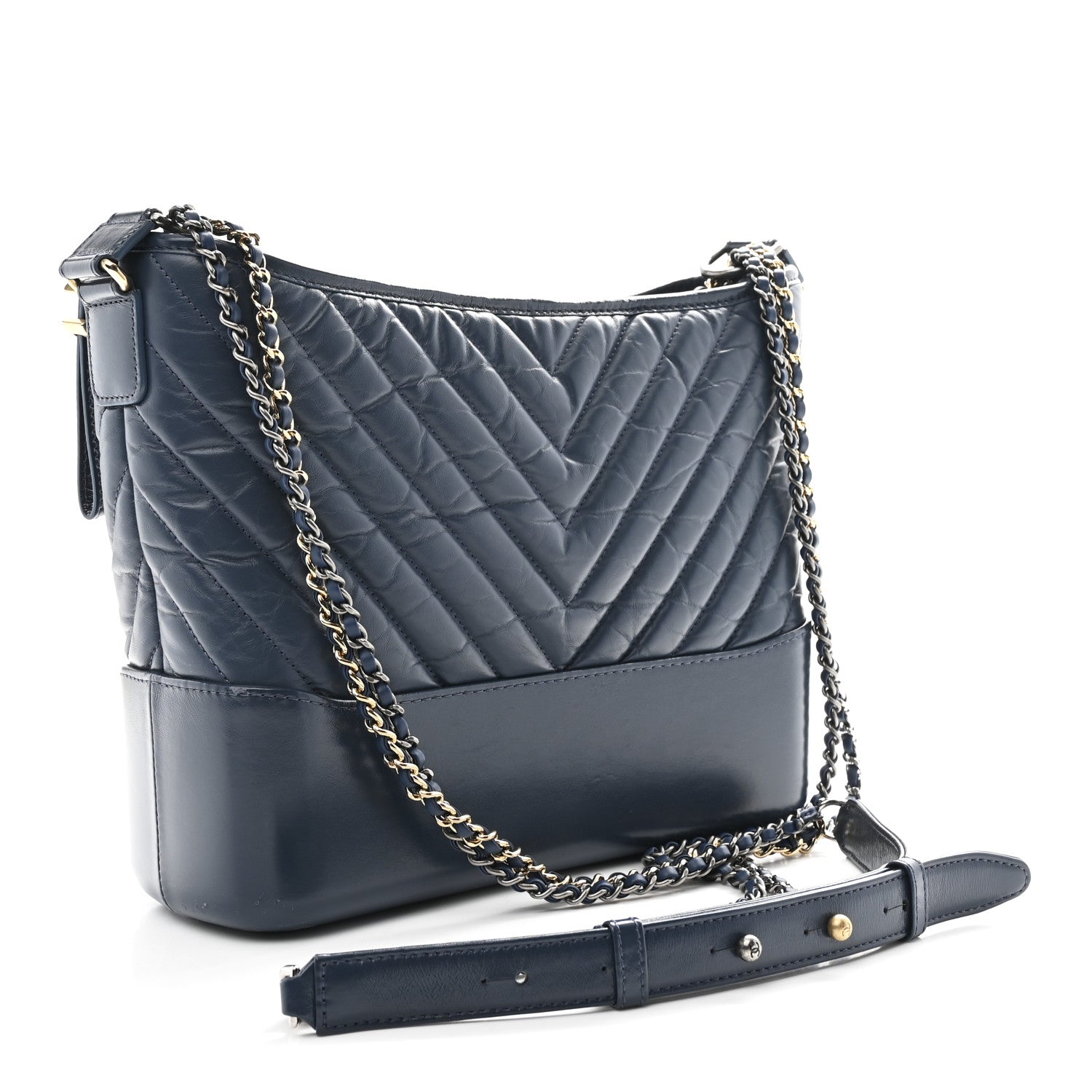 Chanel Aged Calfskin Chevron Quilted Medium Gabrielle Hobo Blue 3 of 10