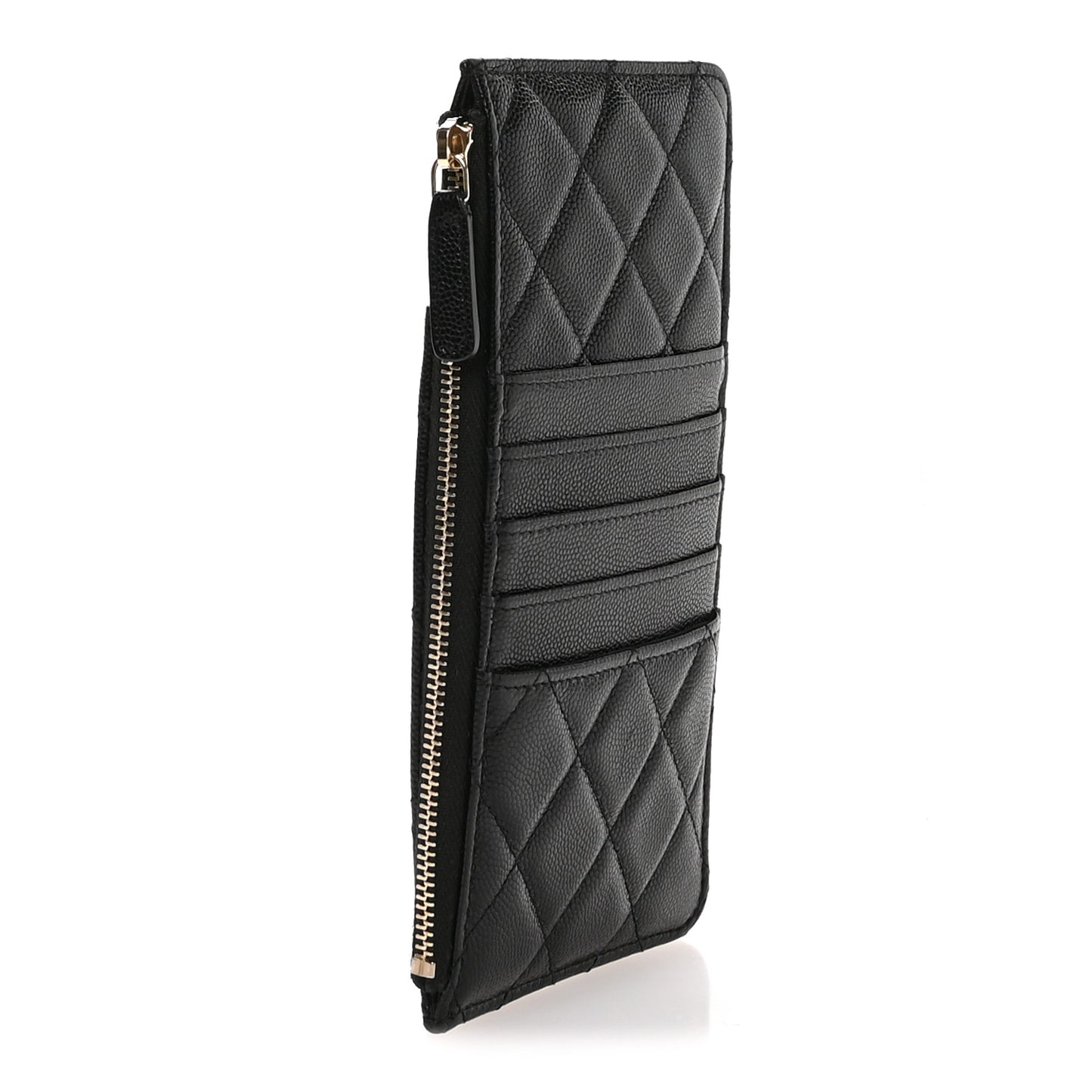 Caviar Quilted French New Wave Flat Wallet Pouch Black