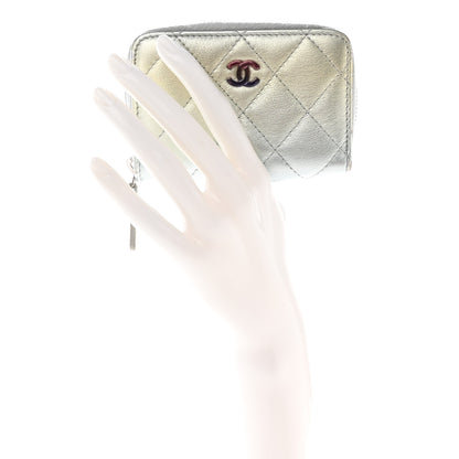 Chanel Gradient Metallic Calfskin Quilted Zip Around Coin Purse Wallet Silver Blue Yellow Purple 2 of 12