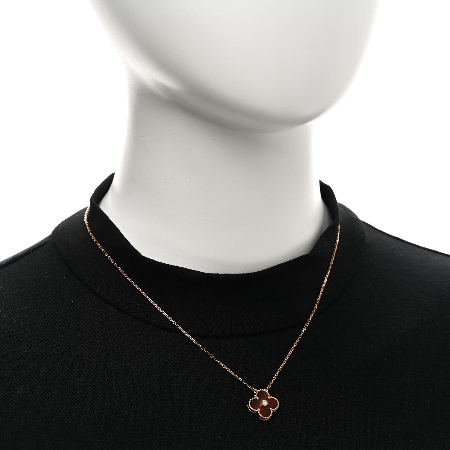 Van Cleef & Arpels 18K Rose Gold Diamond Bulls Eye Vintage Alhambra Pendant Necklace 2 of 5