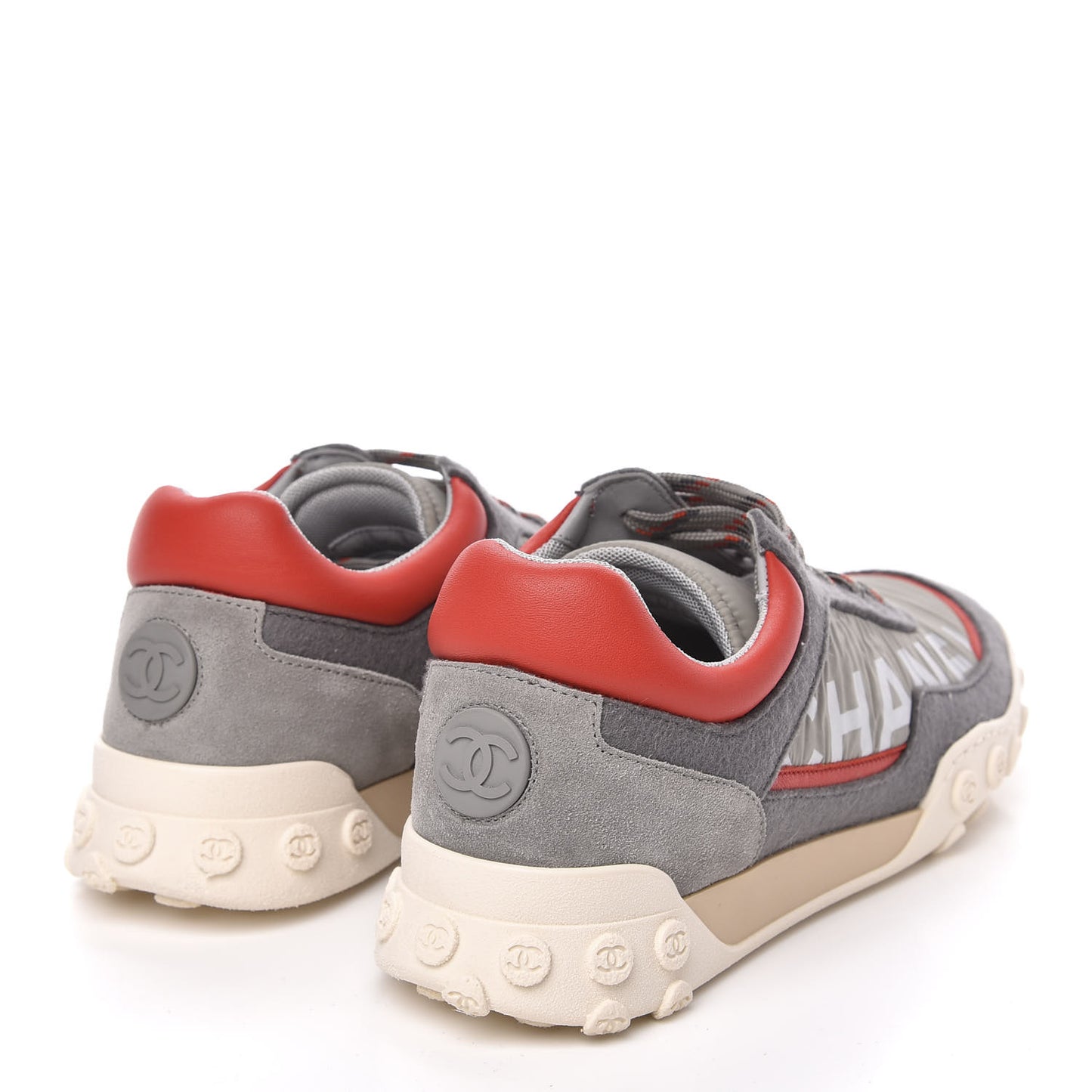 Nylon Calfskin Suede Womens CC Sneakers 38 Grey Orange