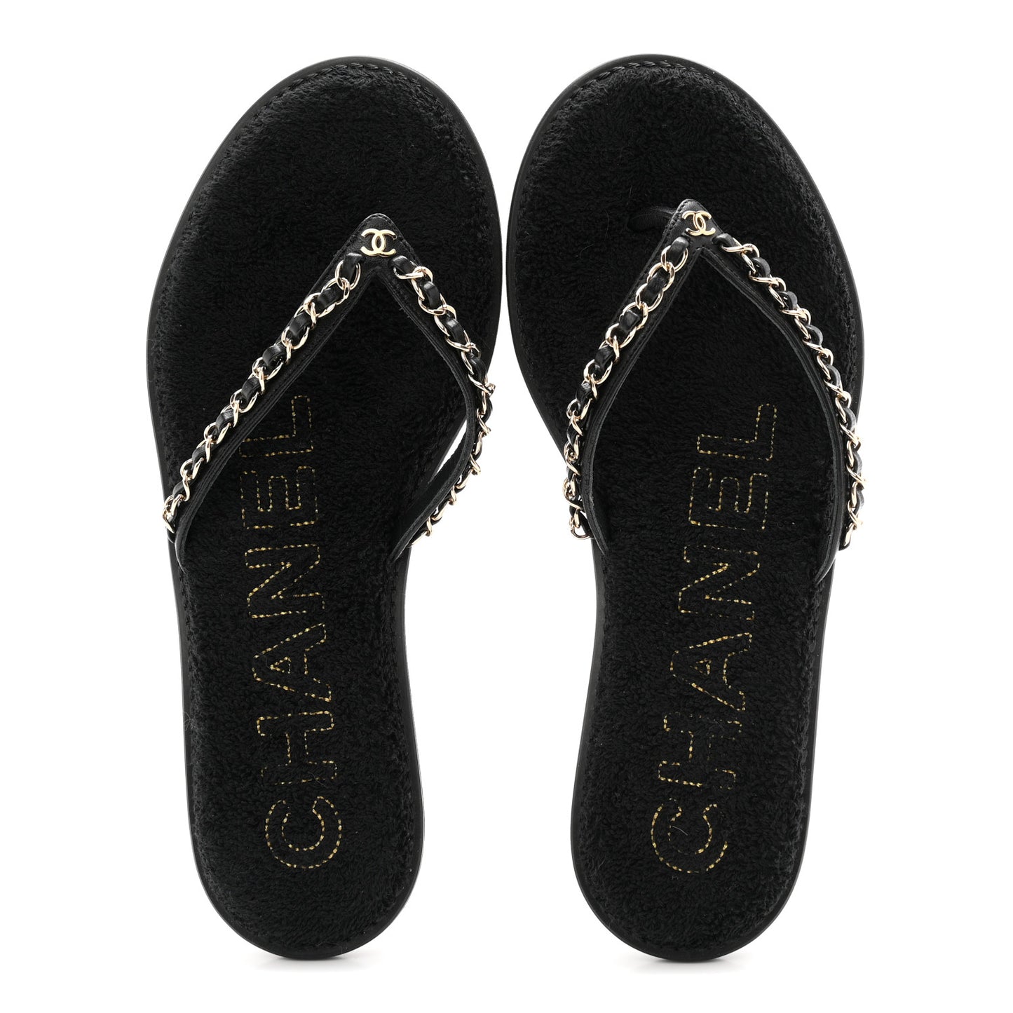 Lambskin CC Chain Thong Sandals 39 Black