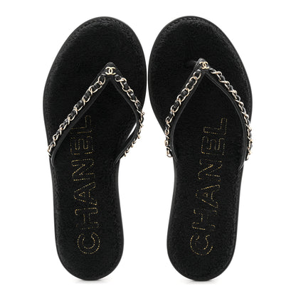 Chanel Lambskin CC Chain Thong Sandals 39 Black 2 of 10