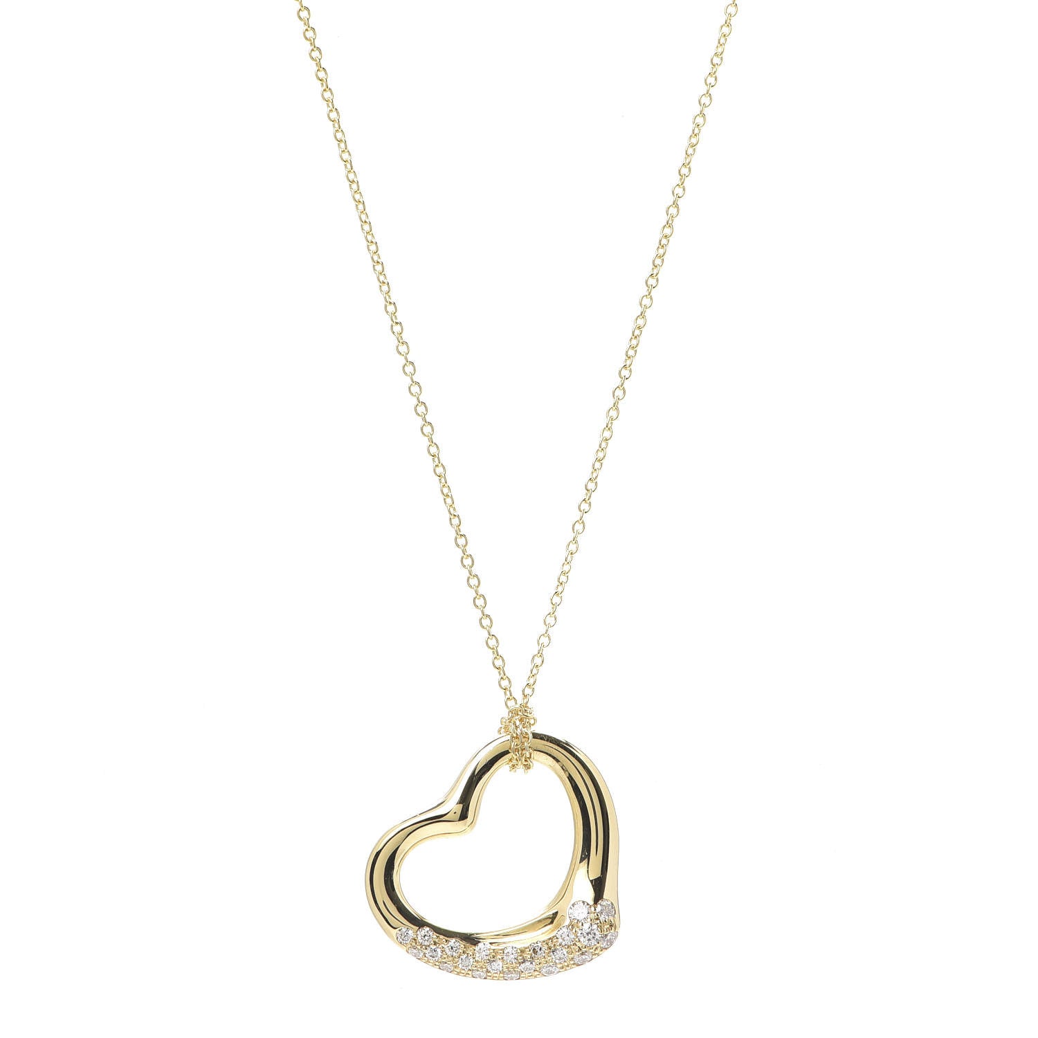 Tiffany 18K Yellow Gold Diamond 22mm Elsa Peretti Open Heart Pendant Necklace 1 of 5