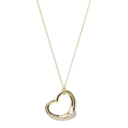 Tiffany 18K Yellow Gold Diamond 22mm Elsa Peretti Open Heart Pendant Necklace 1 of 5