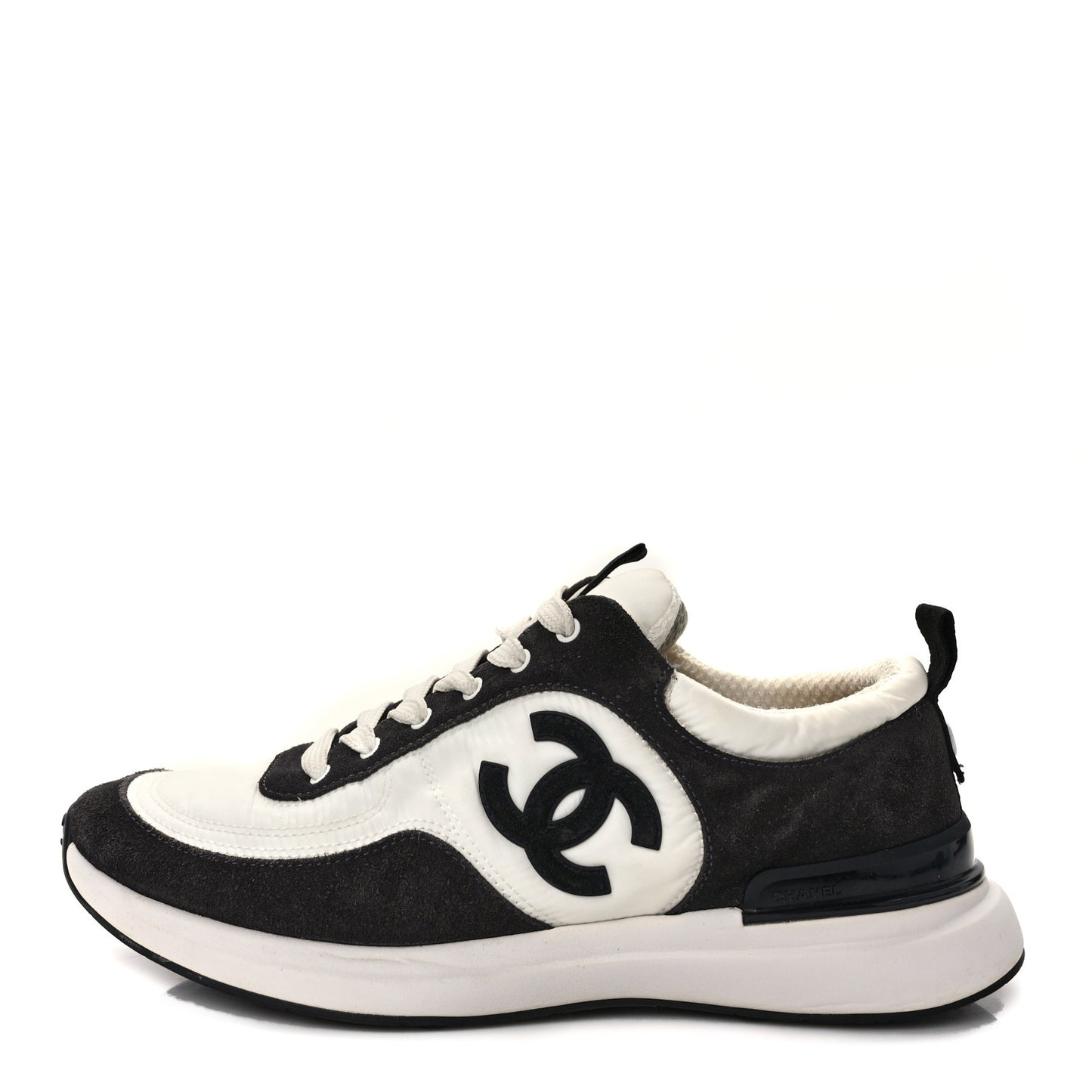 Nylon Suede Calfskin CC Sneakers 39.5 White Dark Grey