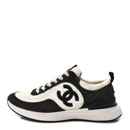 Chanel Nylon Suede Calfskin CC Sneakers 39.5 White Dark Grey 1 of 10