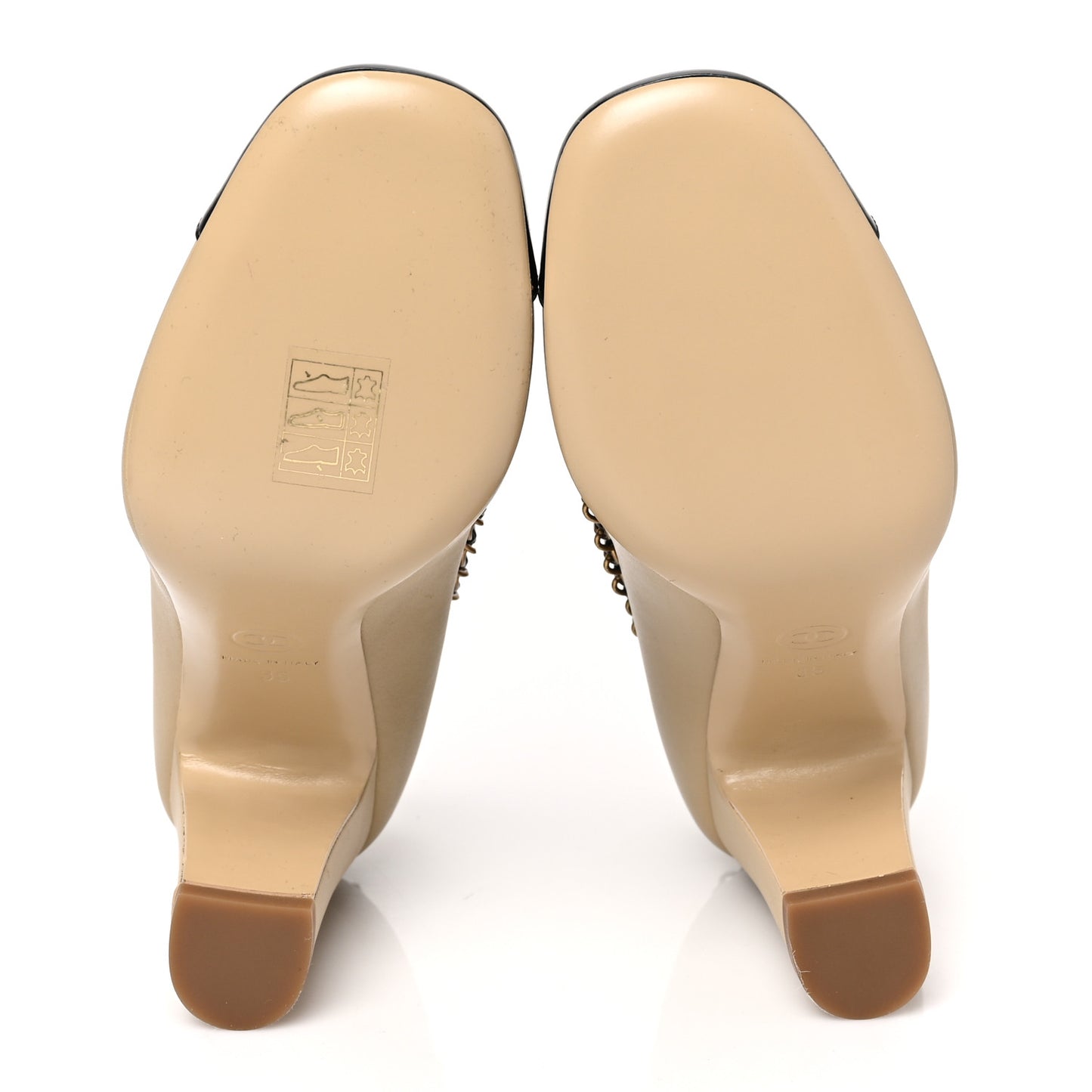 Calfskin Patent Calfskin Chain Cap Toe Pumps 35 Beige Black