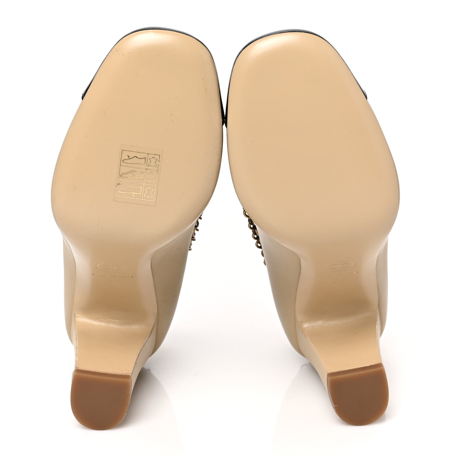 Chanel Calfskin Patent Calfskin Chain Cap Toe Pumps 35 Beige Black 5 of 8