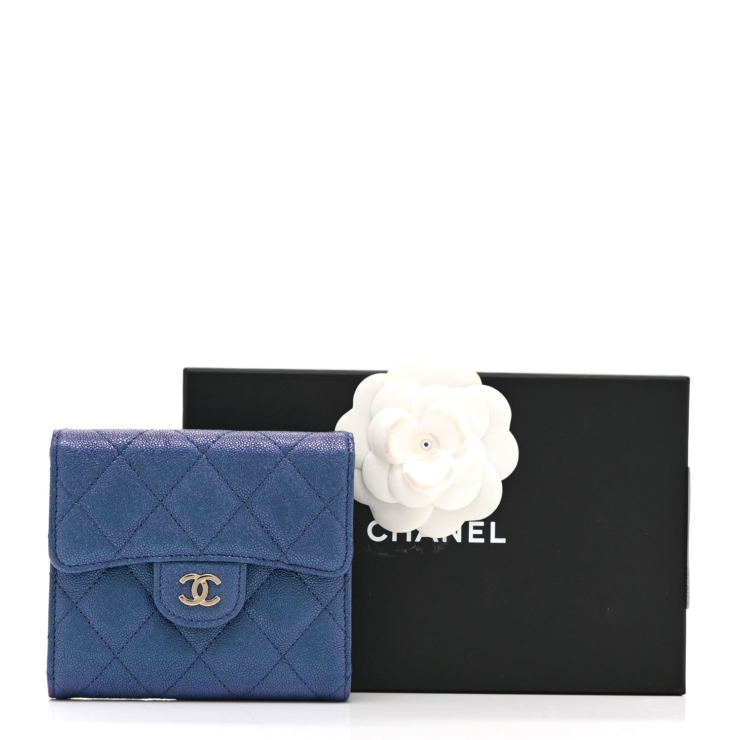 Chanel Iridescent Caviar Flap Quilted Card Holder Wallet Dark Blue 10 of 10