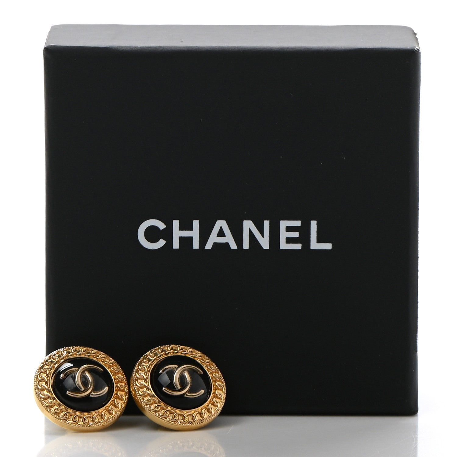 Chanel Resin CC Chain Round Earrings Gold Black 5 of 5