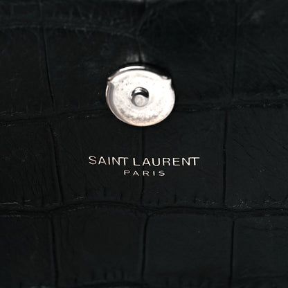 Saint Laurent Calfskin Crocodile Embossed Monogram Small Kate Tassel Satchel Black 6 of 10