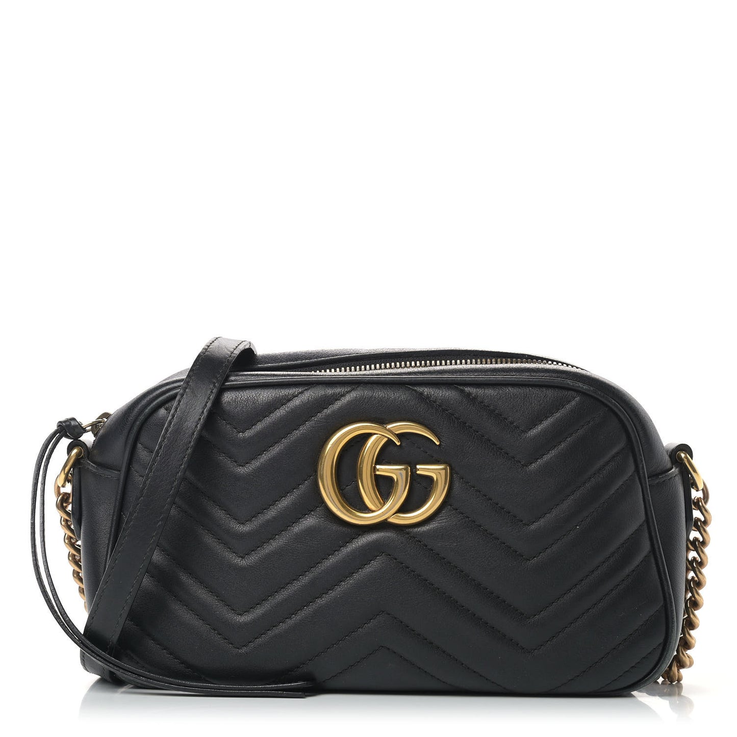 Calfskin Matelasse Small GG Marmont Chain Shoulder Bag Black