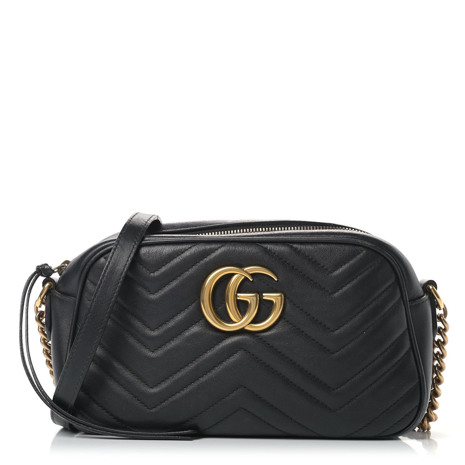 Gucci Calfskin Matelasse Small GG Marmont Chain Shoulder Bag Black 1 of 14