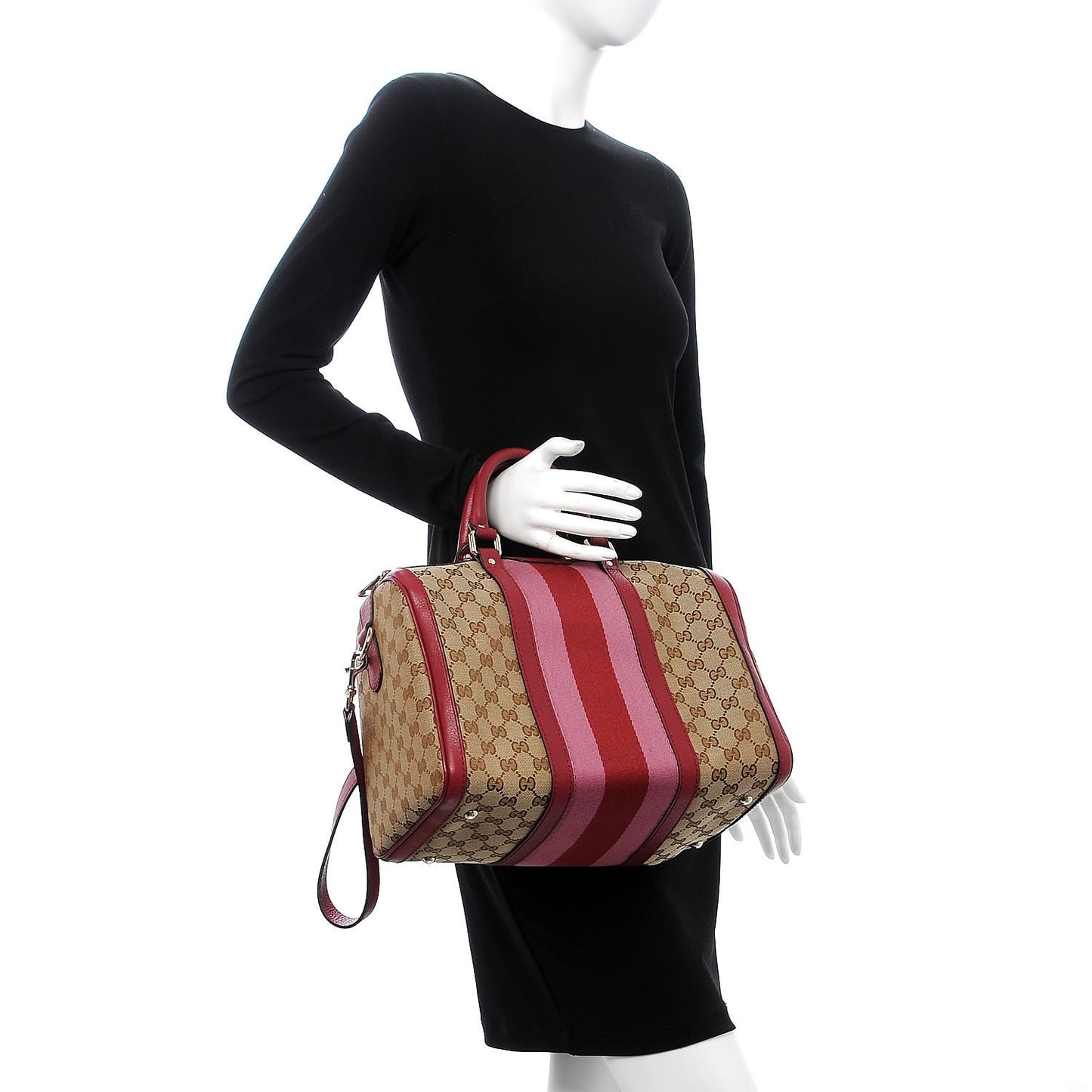 Monogram Cellarius Calfskin Vintage Web Medium Boston Beige Ebony Soft Burgundy Peonia Flower